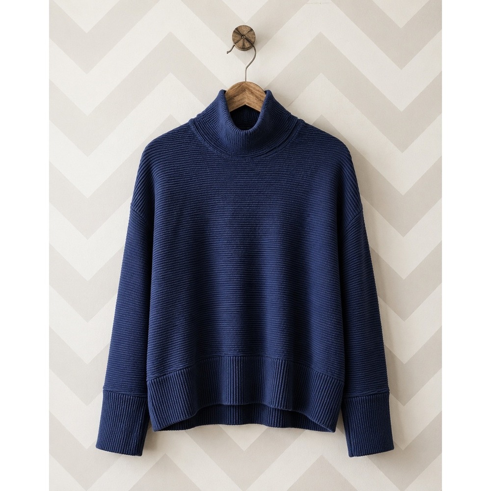 CALIA by Carrie Underwood Ribbed Turtleneck Sweater Navy Blue Size L